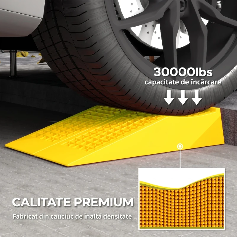 HOMCOM Set de 2 Rampe de Încărcare din Plastic pentru Mașini, cu Capacitate de 3 Tone și Suprafață Antiderapantă, Galben