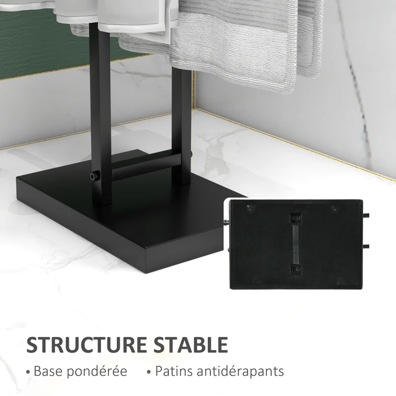 HOMCOM Porte-serviettes sur pied autoportant 2 niveaux en métal pour la salle de bain, dim. 50l x 18,5P x 85H cm, noir