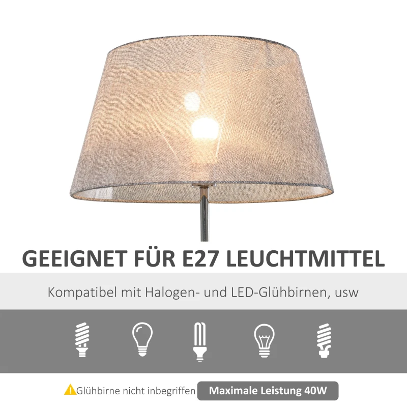 HOMCOM Stehlampe Ablage Schlafzimmer Standleuchte Stehleuchte Lampenschirm für Wohnzimmer Schlafzimmer 40 W Skandinavisch Holz + Leinen grau 46 x 46 x 158,5 cm