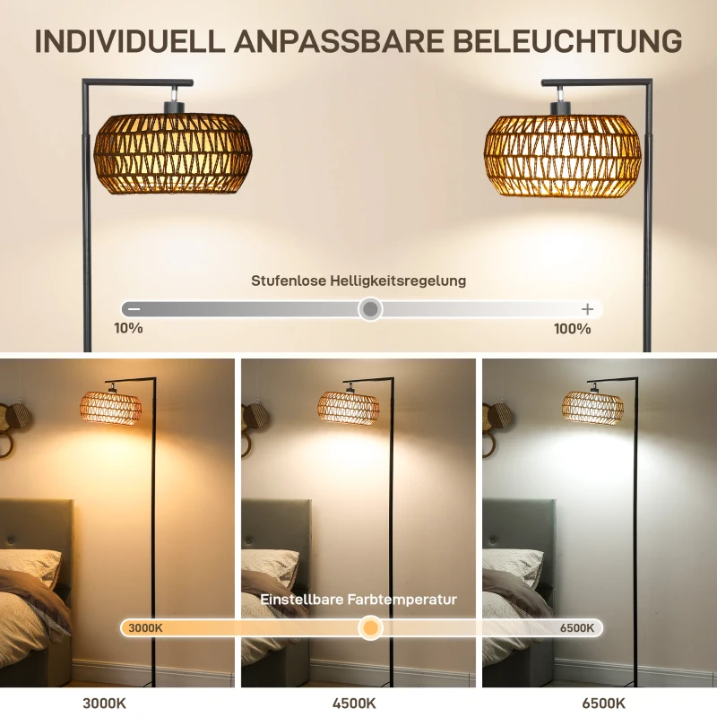 HOMCOM LED Stehlampe mit Doppelschirm, dimmbare Stehleuchte mit 3 Farbtemperaturen  für Wohnzimmer, Schlafzimmer, Büro, Schwarz