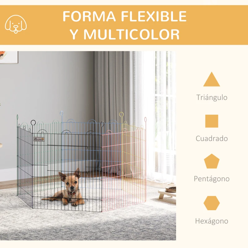 PawHut Parque de Juegos para Mascotas Jaula Plegable para Perros de 6 Paneles para Jardín Patio Exterior Ø120x66 cm Multicolor