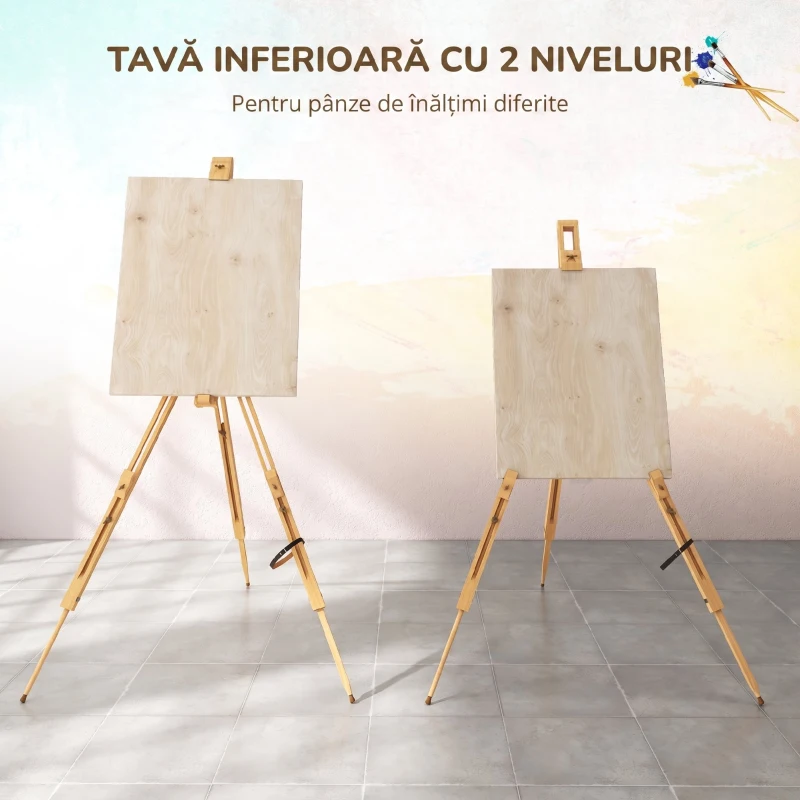 Vinsetto Sevalet pentru Pictura Pliabil din Lemn de Fag cu Inaltime si Inclinare Reglabile, 93x84x183 cm, Lemn natur