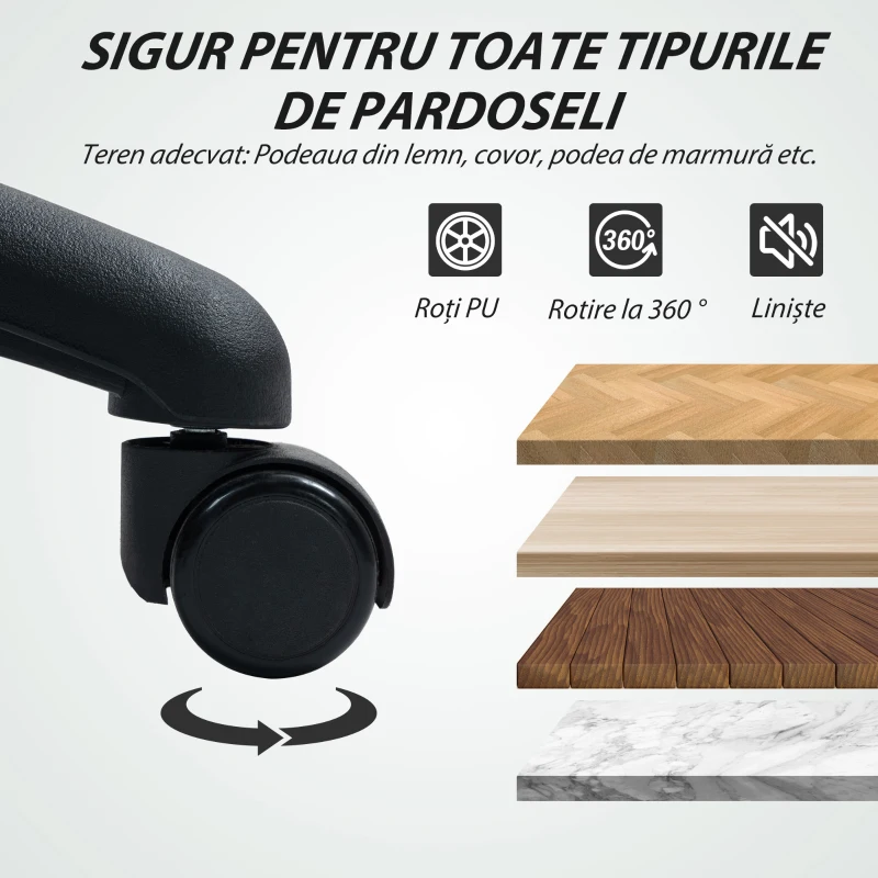 Scaun Rotativ HOMCOM cu Inel pentru Picioare și Spătar Curbat, din Poliester, Spumă și Plastic, 55x58x94 cm, Negru