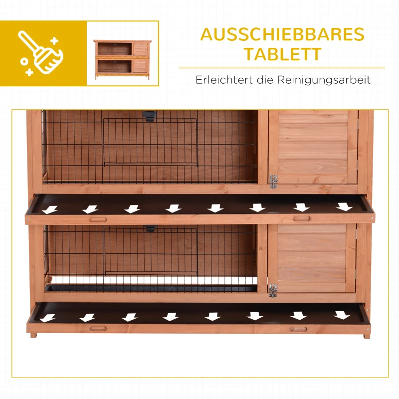 PawHut Hasenstall winterfest 2 Etagen Kaninchenstall Holz Bodenwanne Asphaltdach Türen 136,4 x 50 x 93 cm Orange