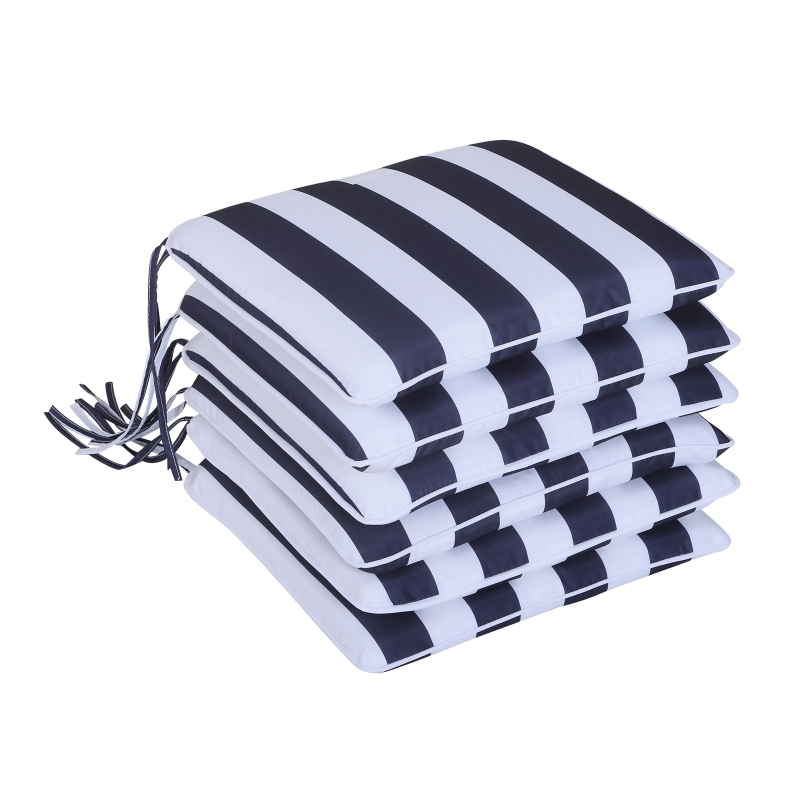 Outsunny 6er-Set Sitzkissen Stuhlkissen Bodenkissen Polsterkissen Sitzauflage abnehmbar Bezug Polyester + Baumwollfaser Blau + Weiß 42 x 42 x 5 cm