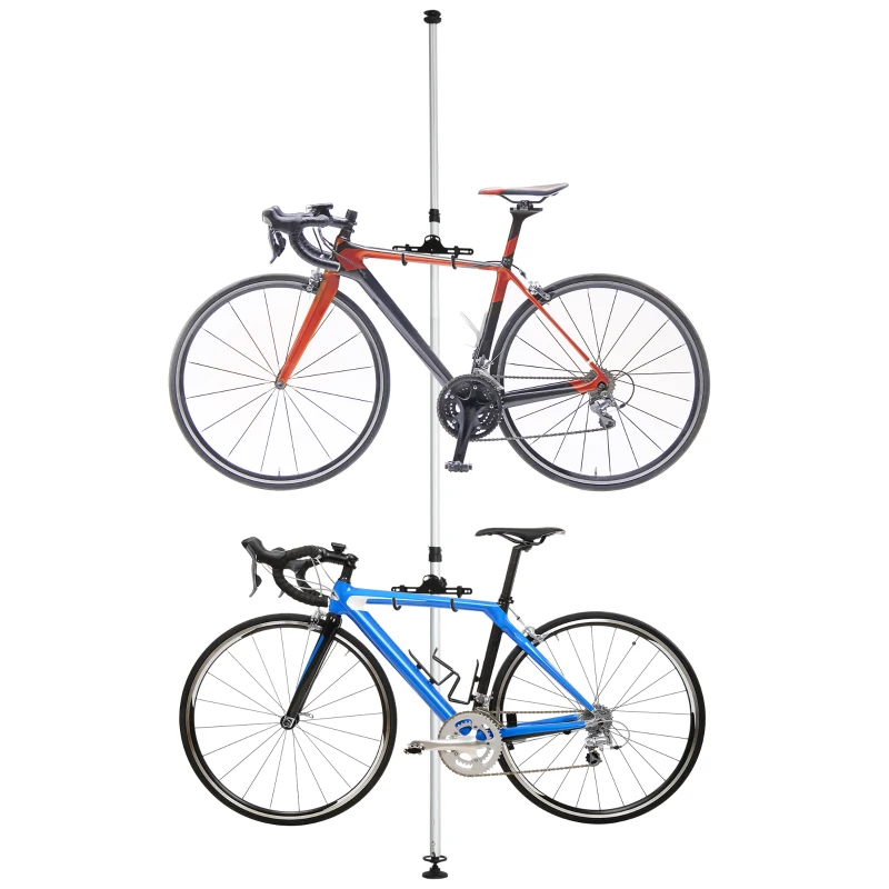 HOMCOM Fahrradhalter Fahrradständer für 2 Fahrräder Fahrradhalterung Aluminiumlegierung Silber Ø12 x 171-400 cm