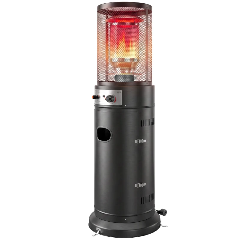 Outsunny Gas Patio Heater, 11 kW Portable Propane Outdoor Heater with Pulse Ignition, Protective Mesh, Tip-over Protection, Black
