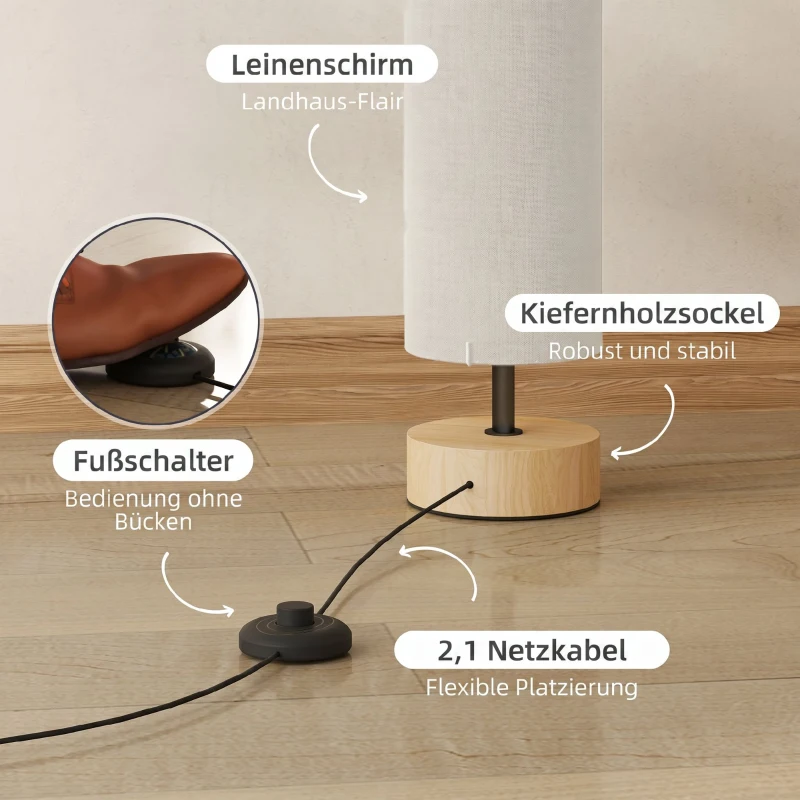 HOMCOM Stehlampe Wohnzimmer Stehleuchte mit Lampenschirm aus Leinen, Fußschalter
