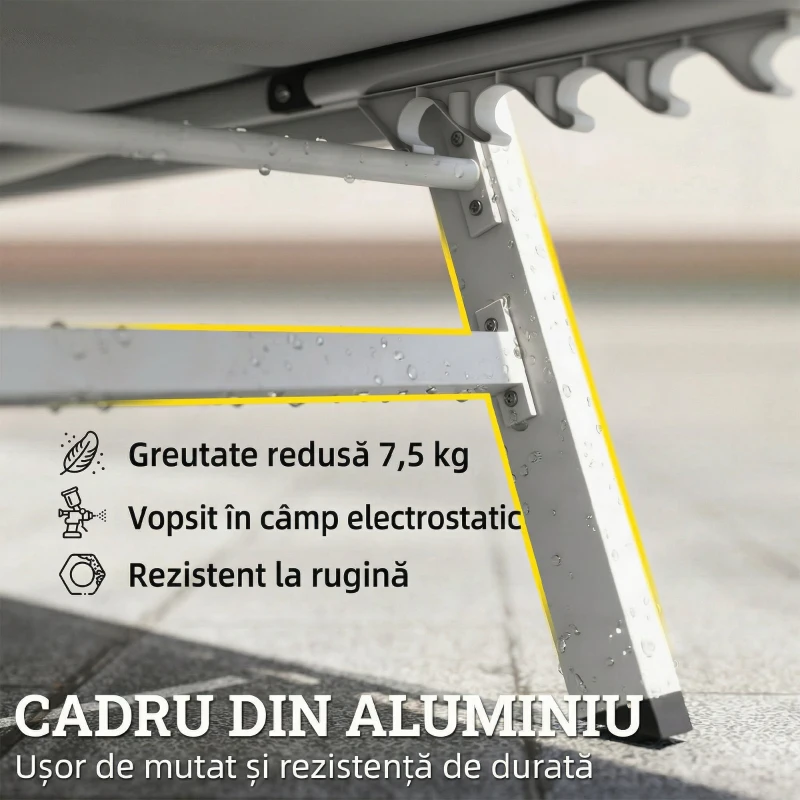 Outsunny Șezlong Căptușit, Spătar 6 Poziții, Cadrul din Aluminiu, Capacitate 120 kg, Gri Deschis