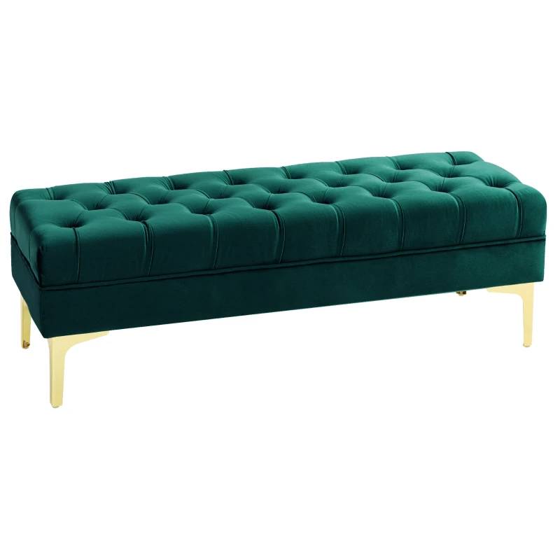 HOMCOM Banchetă pentru Capăt de Pat Tapițată cu Material Textil Matlasat cu Efect de Catifea, 118x45x42 cm, Verde Închis