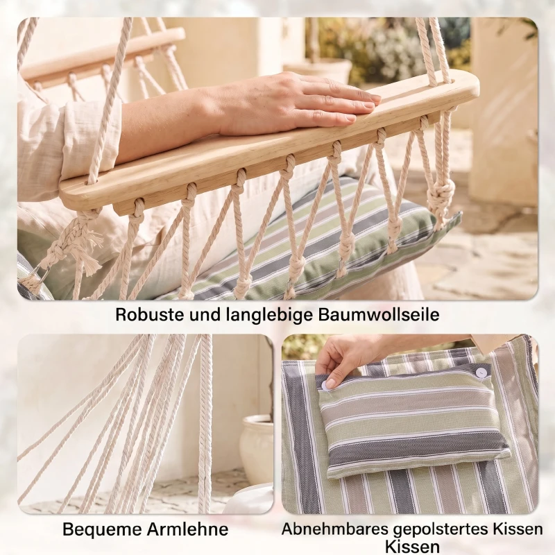 Outsunny Hängesessel mit Querstrebe und Kissen, Hängestuhl, hängesitz,h ängeschaukel, Leicht zu tragen, einfach verpackung und Aufbewahrung, bis 100 kg belastbar, mehrfarbig 100 x 106 cm