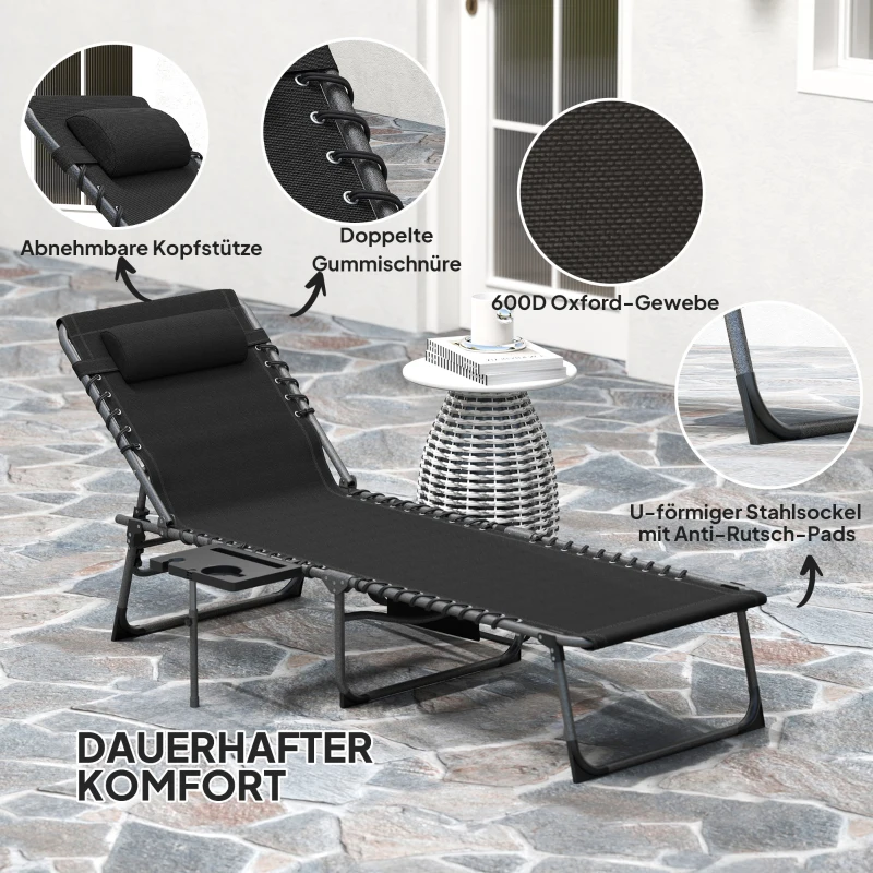 Outsunny Sonnenliege klappbar Gartenliege mit Kopfkissen, Liegestuhl mit 5-Fach verstellbare Rückenlehne bis 120 kg
