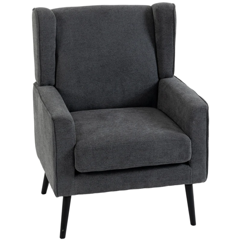 HOMCOM Poltrona para Quarto em Chenille Estilo Moderno de Meados do Século com Pernas em Madeira de Seringueira, Cinza Escuro