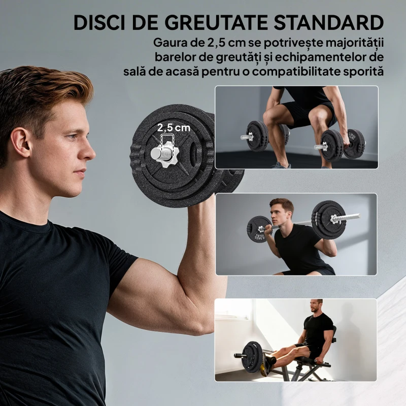 SPORTNOW Greutăți pentru Sală 2 în 1 de 42 kg cu 14 Discuri, Haltere și Gantere, din Oțel, 180x24x24 cm, Negru
