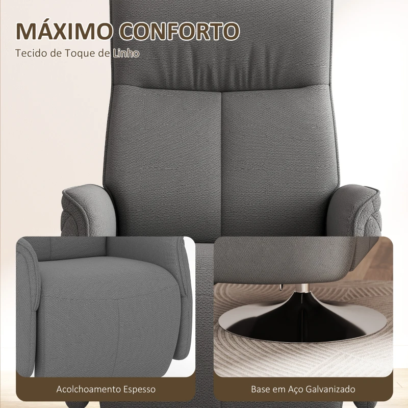 HOMCOM Poltrona de Massagem com Apoio para os Pés Poltrona Relax Reclinável até 135° com 10 Pontos de Massagem 68,5x84x110cm Cinza