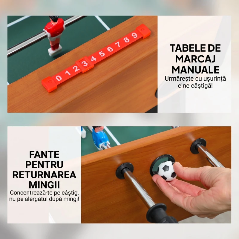SPORTNOW Masă de fotbal pliabilă cu mânere antiderapante, 2 mingi și scor manual, maro