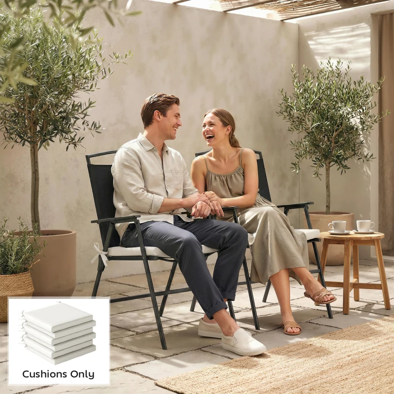 Outsunny Conjunto de Almofadas para Cadeiras de Jantar 46x42x7 cm 6 Peças com Capa Lavável e Laços, Impermeável e Anti-UV Creme