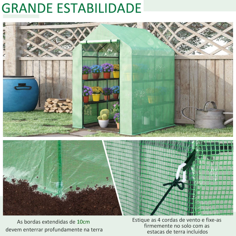Outsunny Estufa de Jardim Estufa para Plantas com Prateleiras 143x138x190cm Estrutura de Aço Jardinagem Verde