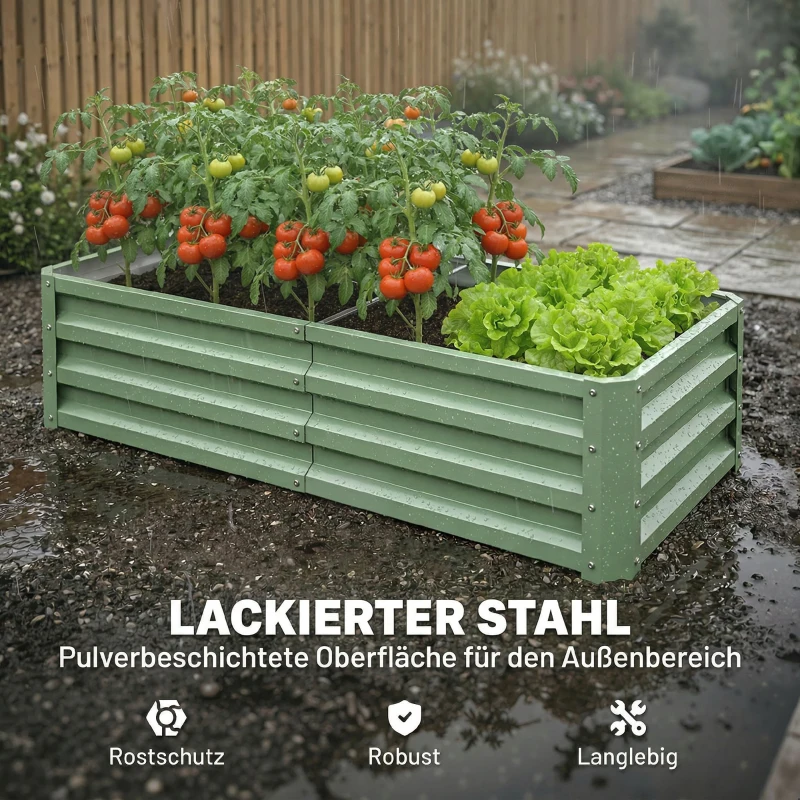 Outsunny Hochbeet Pflanzkasten, wetterbeständig, offener Boden, verzinkter Stahl, 120 cm x 60 cm x 30,5 cm, Grün