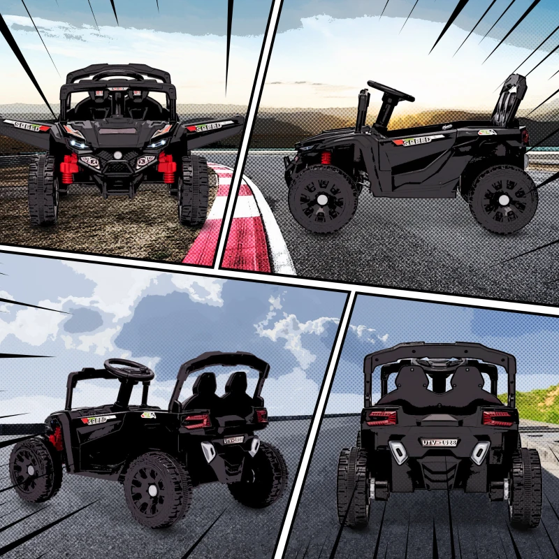 AIYAPLAY Carro Elétrico para Crianças 12V com 2 Motores Suspensão Traseira Faróis e Música 88x57,5x55,5 cm Preto