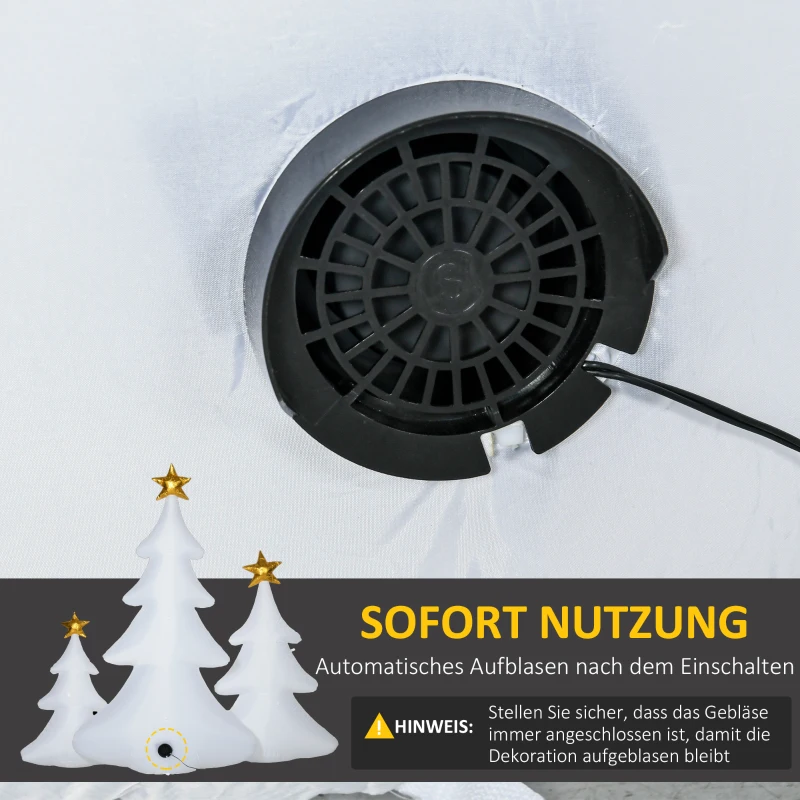 HOMCOM 3er-Set aufblasbare Weihnachtsbäume, inkl. Gebläse, In- und Outdoor, inkl. Befestigungsmaterial, Weiß+Gold