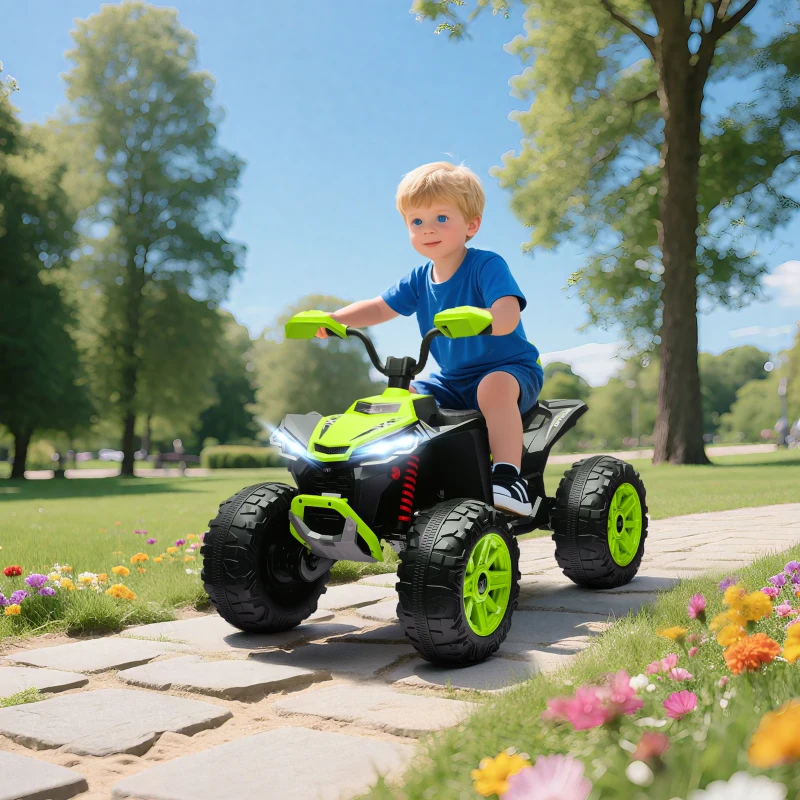 AIYAPLAY Quadricilo Elétrico para Crianças 24V com 2 Lugares 2 Motores Velocidade até 6,5 km/h Faróis Buzina Música e USB 109x68,5x76 cm Verde