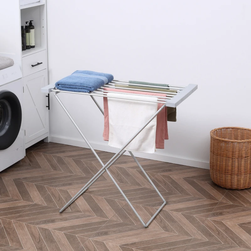 HOMCOM Estendal Elétrico Dobrável 120W Estendal Elétrico de Roupa com Estrutura de Liga de Alumínio 94x50x90cm Prata