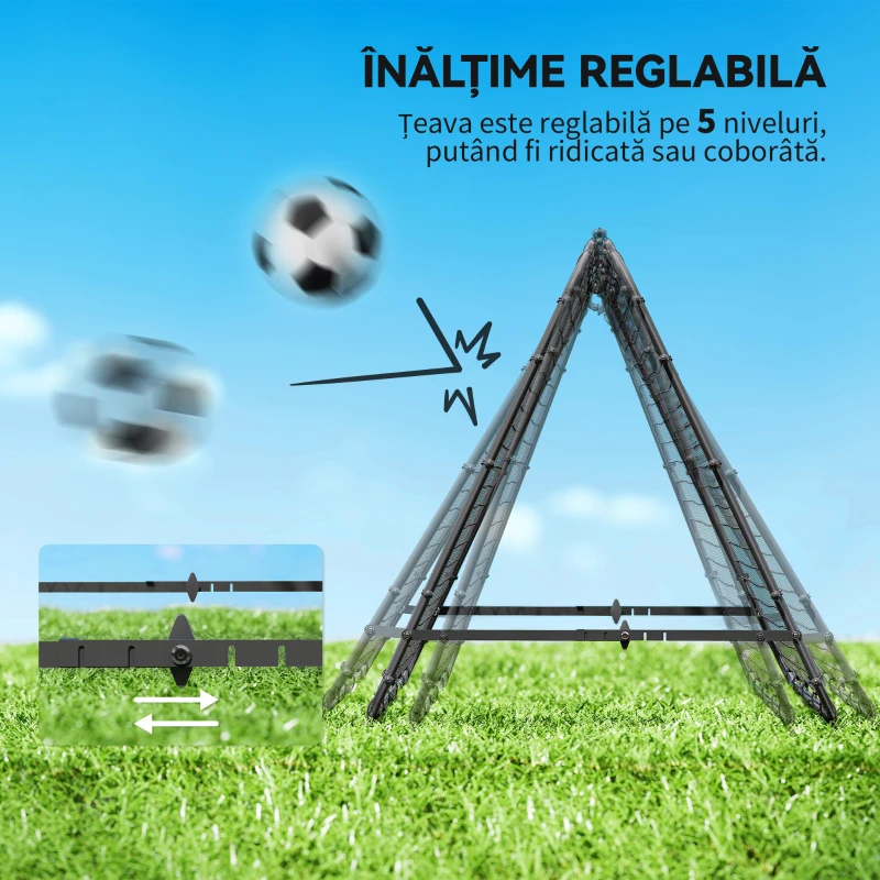 HOMCOM Poartă de Fotbal Rebounder Pliabilă cu Unghi Reglabil și Țăruși, din PE și Metal, 100x95x90 cm, Negru