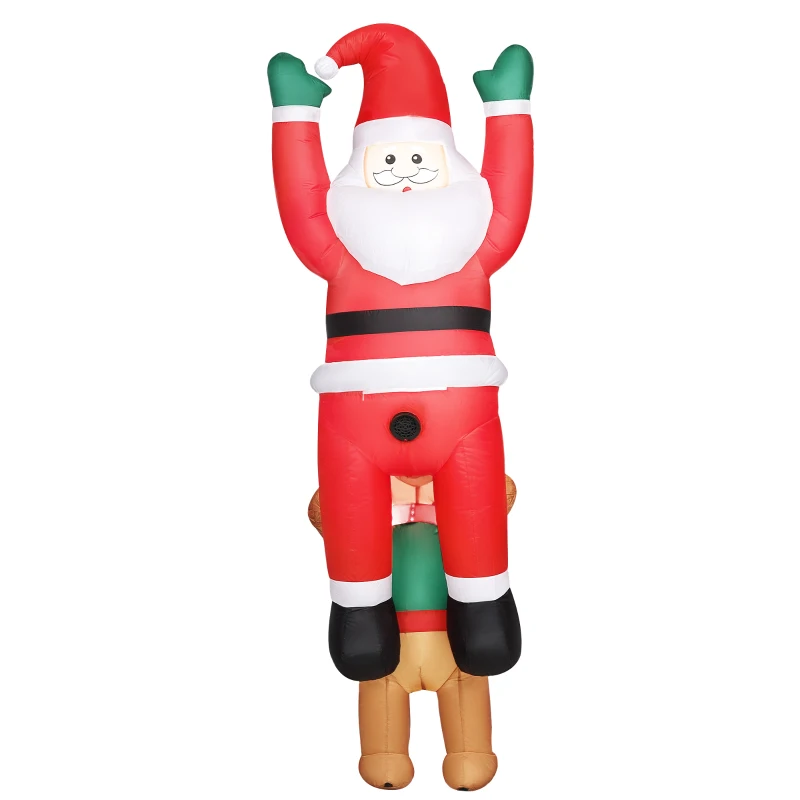 Outsunny Aufblasbare Weihnachtsdeko, Aufblasbarer Weihnachtsmann mit Hund mit LED-Lichtern, 68x82x214 cm, Rot