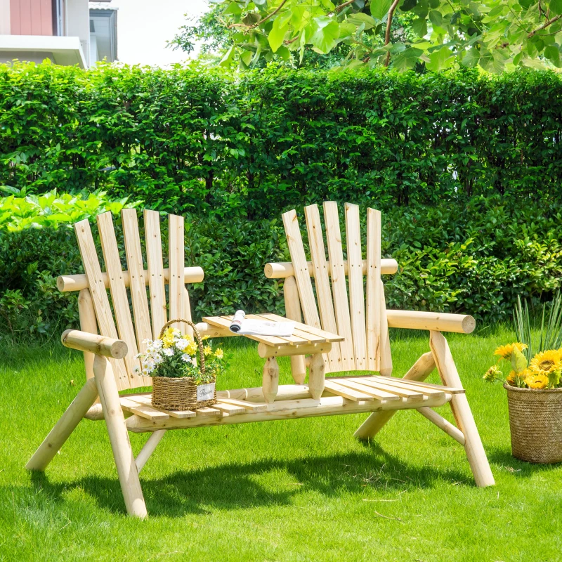 Outsunny Gartenbank-Kombination für 2 Personen, integrierter Tisch, Naturholz, 157 x 88 x 103 cm