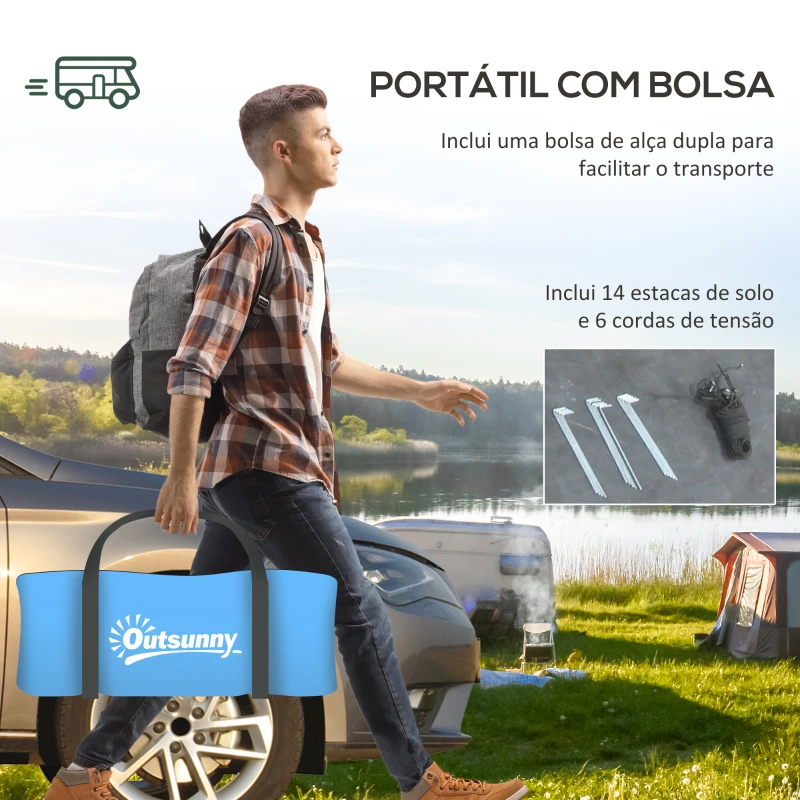 Outsunny Tenda de Campismo para 3 Pessoas com Janelas Gancho Saco de Transporte Impermeável 3000 mm 470x220x150 cm Azul Claro