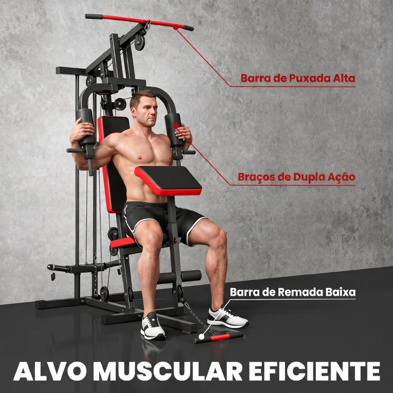 SPORTNOW Máquina de Musculação com Polia Alta e Baixa, Press de Peito e Pernas, Compatível com Discos de 25 e 50 mm (Não Incluídos)