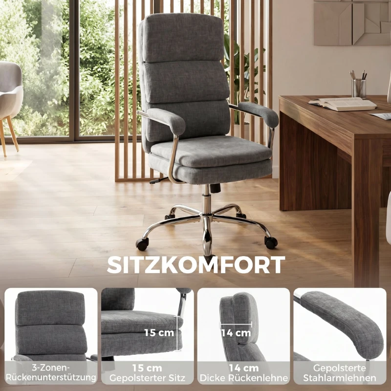 HOMCOM Home Office Bürostuhl, höhenverstellbarer 360° drehbarer Schreibtischstuhl für das Homeoffice, Grau