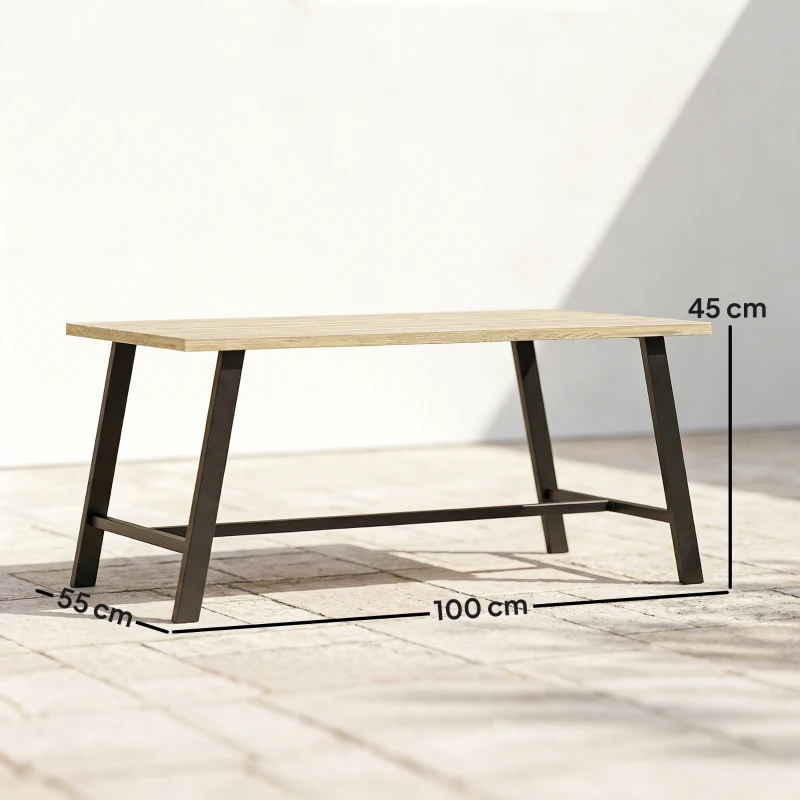 Outsunny Outdoor-Couchtisch, rechteckiger Metall-Beistelltisch mit Tischplatte in Holzoptik, 100 x 55 cm, Braun