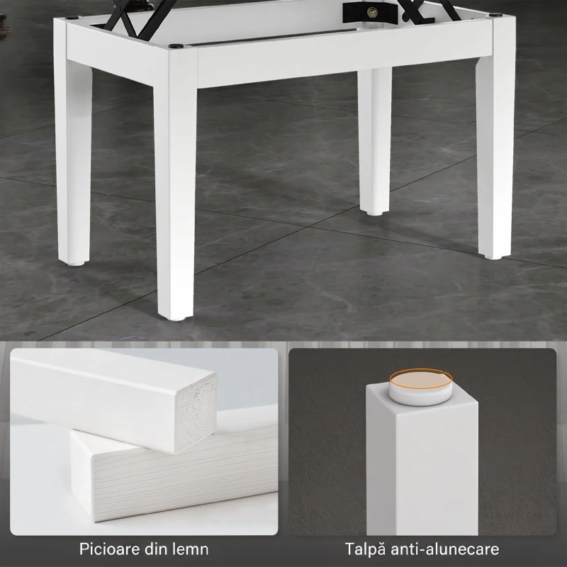 HOMCOM Taburet Pian Reglabil cu Spațiu de Depozitare și Șezut Tapițat, 54,5x33x48-58 cm, Alb