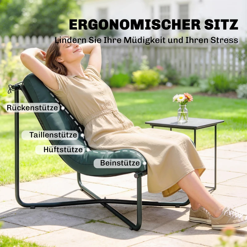 Outsunny Gartenstuhl Gartensessel mit Kissen Atmungsaktiver Sling-Sitz Stahlrahmen für Garten Terrasse 76 x 92 x 76 cm Dunkelgrün