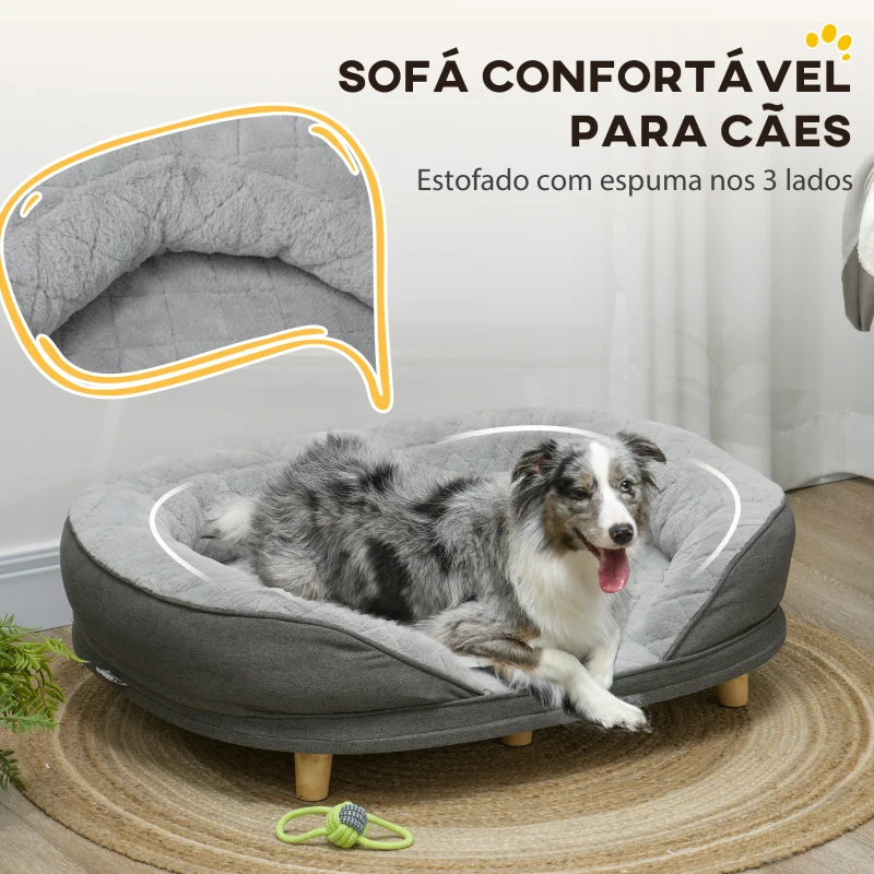 PawHut Sofá para Cães Médios e Grandes Sofá para Animais de Estimação Capa Lavável e Pés de Madeira Carga 25 kg 90x78x25 cm Cinza