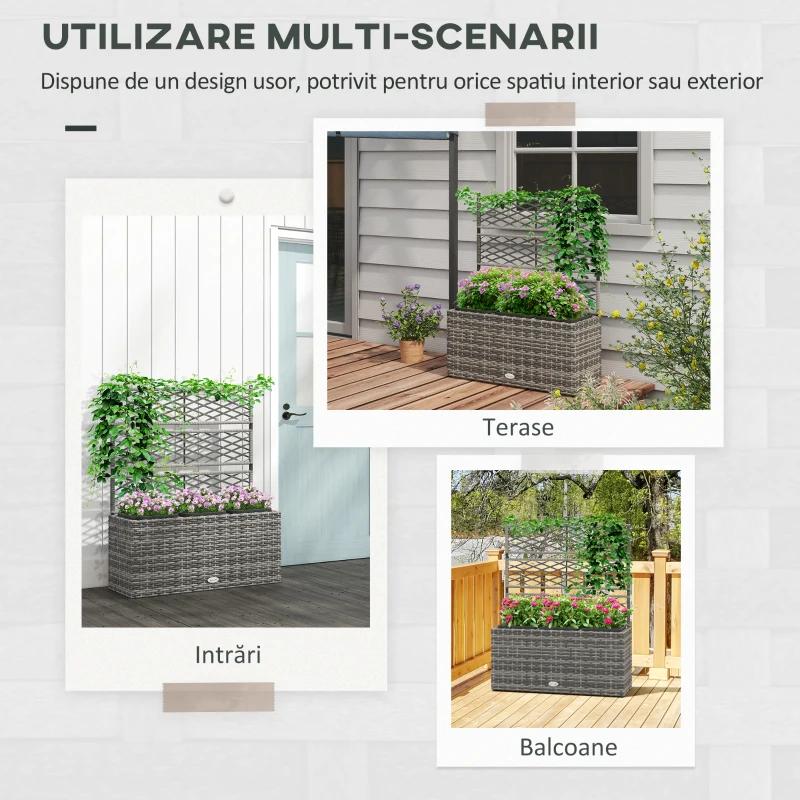 Outsunny Pat De Flori De Sine Statator Pentru Gradina, Jardiniera Pentru Plante Cataratoare 84x30x107cm Gri Deschis