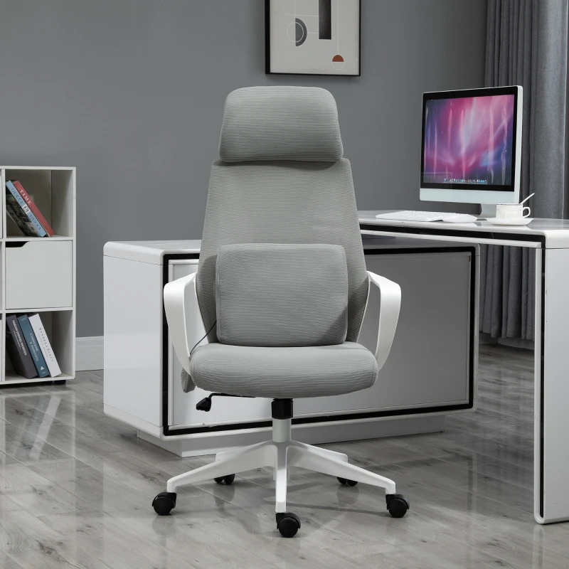 Vinsetto Bürostuhl höhenverstellbarer Drehstuhl Massagesessel ergonomischer Chefsessel mit Massagefunktion Gamingstuhl Nylon Grau 62 x 60 x 114-122 cm