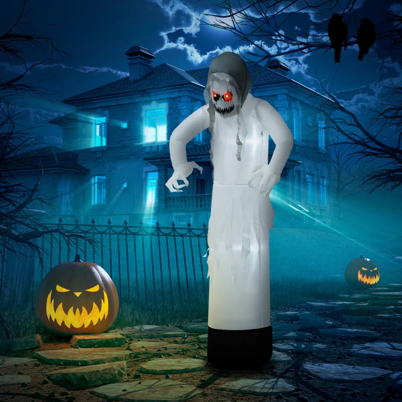 Outsunny Halloweendeko, Geisterhexe mit roten Augen, aufblasbar, LEDs, Outdoor-tauglich, 180 cm, Weiß(m-10)