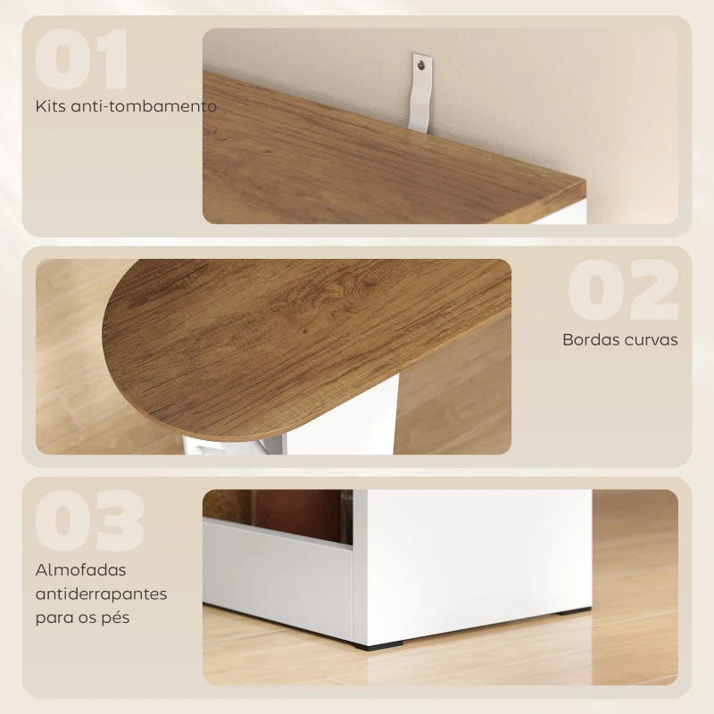 HOMCOM Mesa de Bar Extensível e Rotativa 360° com Prateleiras Abertas e 2 Portas de Vidro 150x80x105,5 cm Branco e Madeira
