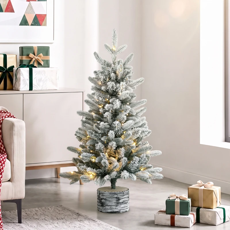 HOMCOM Sztuczna choinka, 90 cm, 50 LED, 240 końcówek, sztuczny śnieg, podstawa z tlenku magnezu