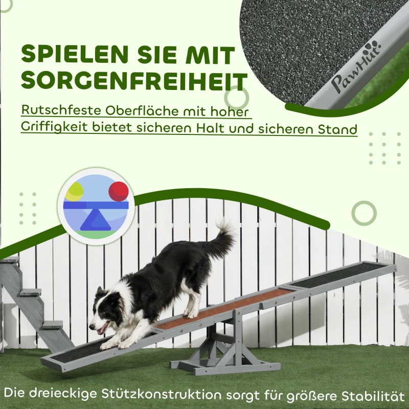 PawHut Hundewippe Aqulity-Wippe Hundesportwippe, 180 x 30 x 30 cm, Grau + Braun