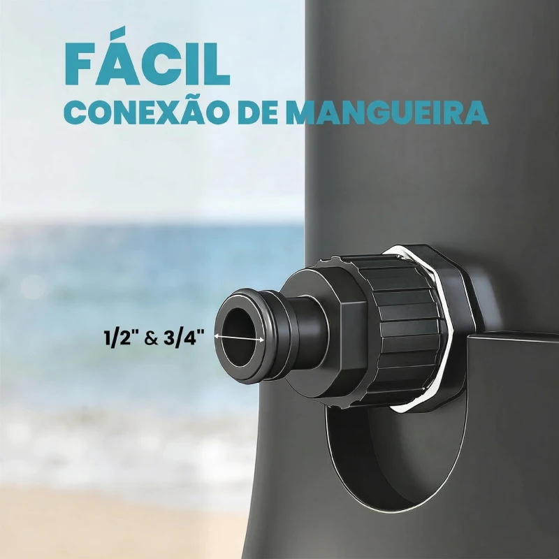Outsunny Duche Solar de Jardim 40 L com Chuveiro de Mão Torneira para Pés Água Fria e Quente até 60 °C Ligação a Mangueira 19,5x19,5x218,5 cm Preto