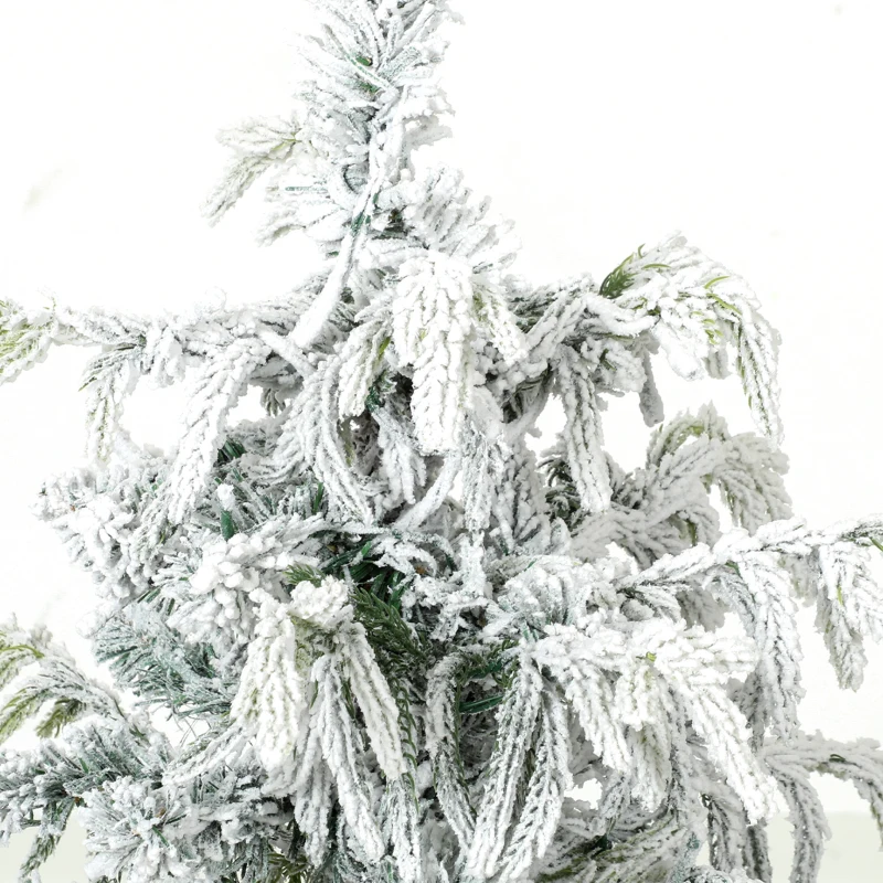 HOMCOM 4ft Prelit Flocked Christmas Tree, Artificial Snow Flocked Spruce with 160 Warm White LED Lights, 8 Modes, Green