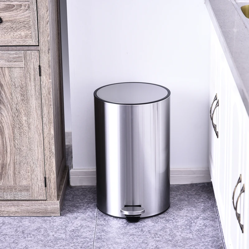 HOMCOM Abfalleimer Mülleimer Treteimer mit Inneneimer 12 L Soft Schließen Edelstahl PP Ø25,8 x H42 cm