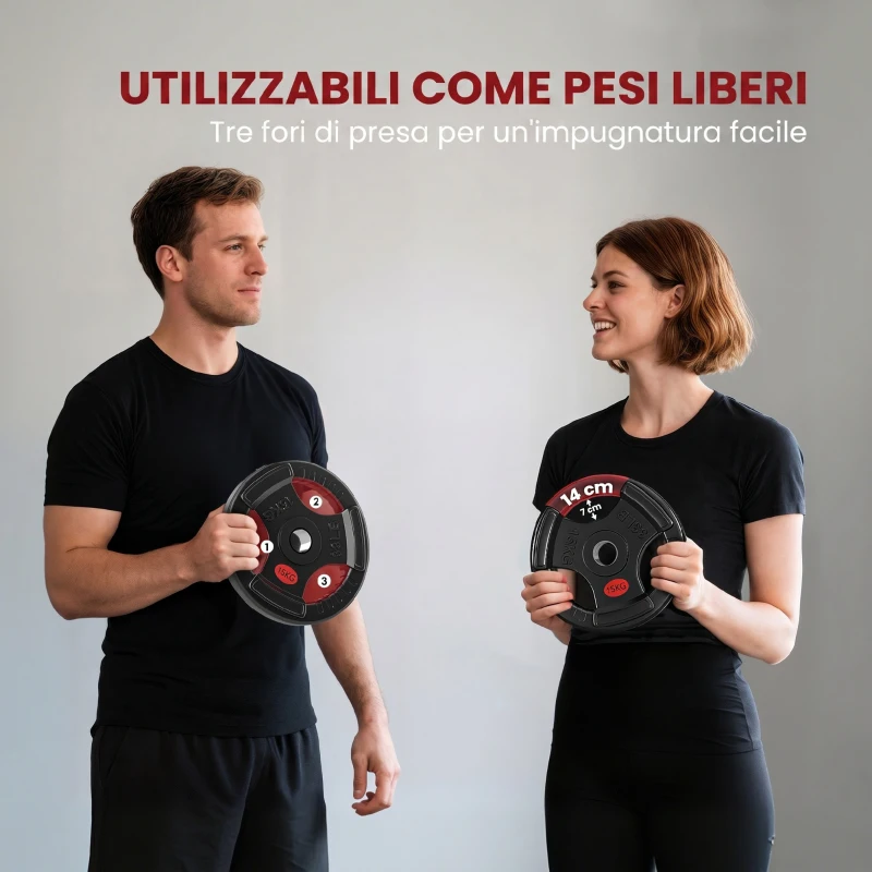 SPORTNOW Set di Dischi Pesi 2x15 kg con Foro da 5 cm e 3 Impugnature, Acciaio con Rivestimento in Plastica, Nero