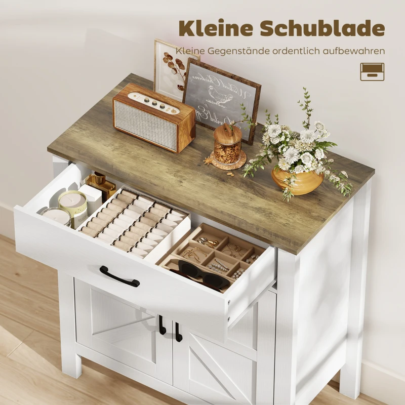 HOMCOM Sideboard Buffet-Schrank, Bauernhaus-Küchenschrank mit Schiebetüren und verstellbarem Regal, Weiß