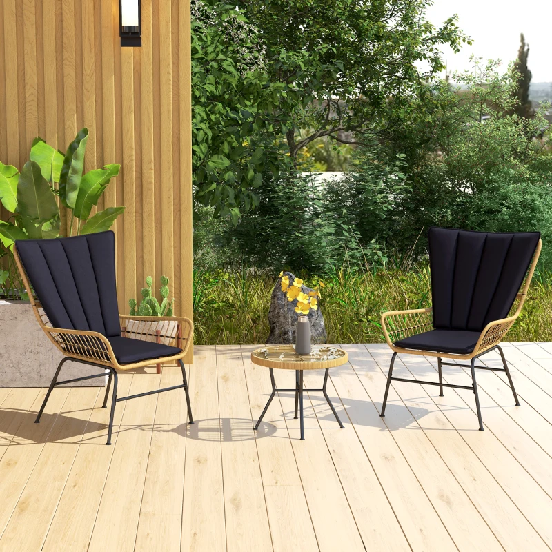 Outsunny Bistro-Set Balkonmöbel-Set Balkonmöbel, Boho-Stil, wetterbeständig, 76 x 66 x 96 cm, Schwarz
