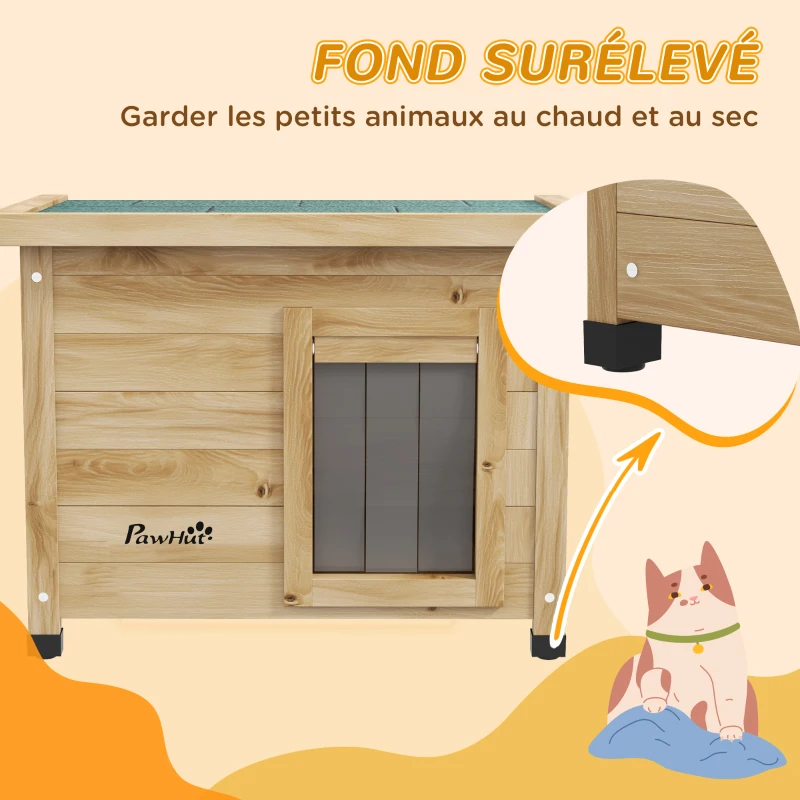 PawHut Maison pour chats niche d'extérieur en bois surélevée avec toit asphalte, fenêtre, 57 x 45 x 43 cm jaune